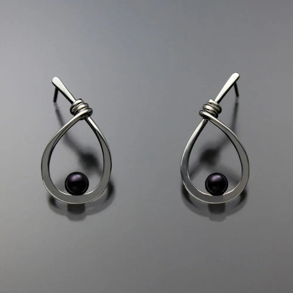 John Tzelepis Jewelry Sterling Silver Black Pearl Earrings EAR190SMPB-1 Handcrafted Artistic Artisan Designer Jewelry