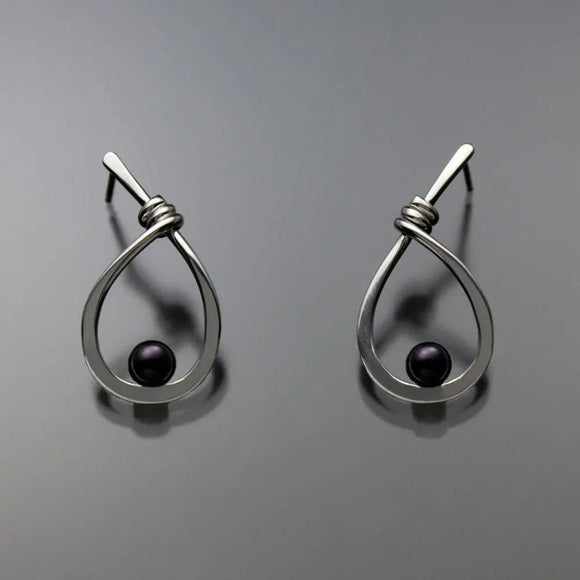 John Tzelepis Jewelry Sterling Silver Black Pearl Earrings EAR190SMPB-1 Handcrafted Artistic Artisan Designer Jewelry