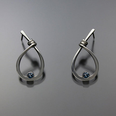 John Tzelepis Jewelry Sterling Silver Blue Topaz Earrings EAR190SMLTZ-1 Handcrafted Artistic Artisan Designer Jewelry