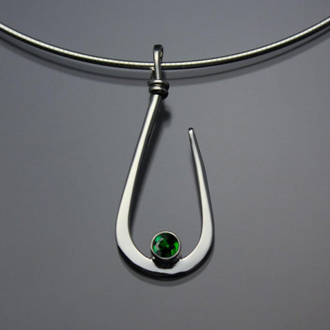 John Tzelepis Jewelry Sterling Silver Chrome Diopside Pendant Necklace PEN030CD Handcrafted Artistic Artisan Designer Jewelry