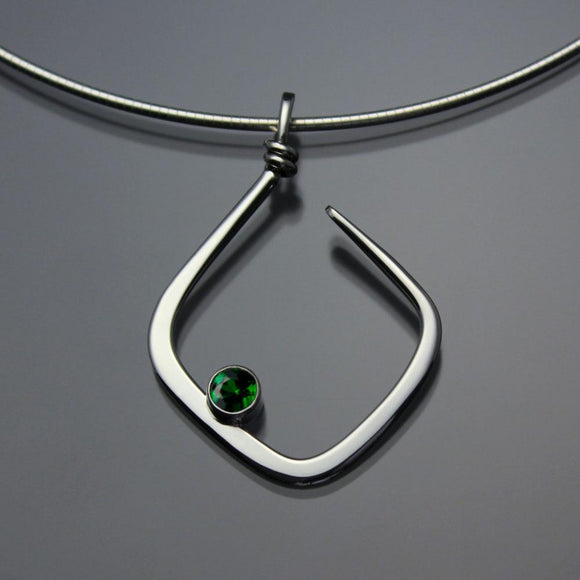 John Tzelepis Jewelry Sterling Silver Chrome Diopside Pendant Necklace PEN050CD Handcrafted Artistic Artisan Designer Jewelry