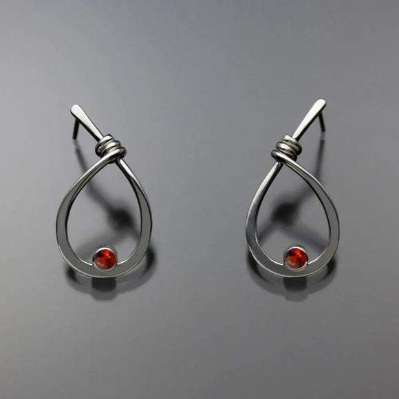 John Tzelepis Jewelry Sterling Silver Fire Opal Earrings EAR190SMMFO-1 Handcrafted Artistic Artisan Designer Jewelry