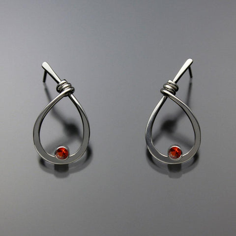 John Tzelepis Jewelry Sterling Silver Fire Opal Earrings EAR190SMMFO-1 Handcrafted Artistic Artisan Designer Jewelry