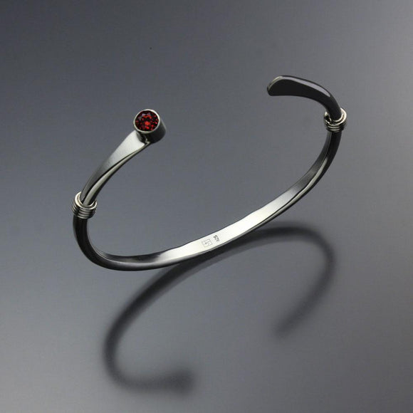 John Tzelepis Jewelry Sterling Silver Garnet Bracelet BRA021WGR-1 Handcrafted Artistic Artisan Designer Jewelry