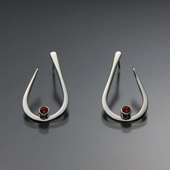 John Tzelepis Jewelry Sterling Silver or 14K Gold Garnet Earrings EAR030SMSSGR Handcrafted Artistic Artisan Designer Jewelry