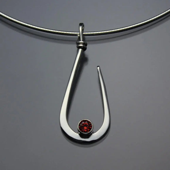 John Tzelepis Jewelry Sterling Silver or 14K Gold Garnet Pendant Necklace PEN030GR Handcrafted Artistic Artisan Designer Jewelry