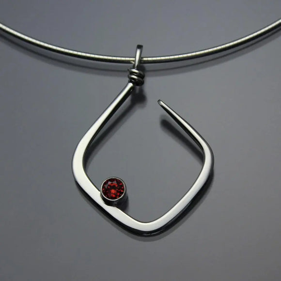 John Tzelepis Jewelry Sterling Silver or 14K Gold Garnet Pendant Necklace PEN050GR Handcrafted Artistic Artisan Designer Jewelry