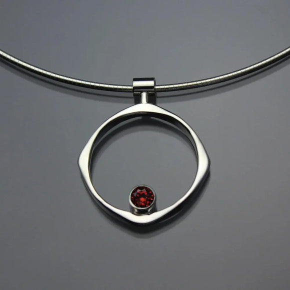 John Tzelepis Jewelry Sterling Silver Garnet Pendant Necklace PEN070GR Handcrafted Artistic Artisan Designer Jewelry