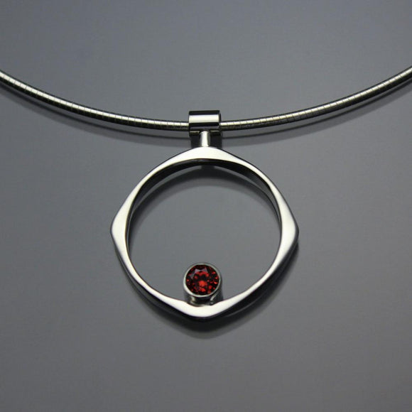 John Tzelepis Jewelry Sterling Silver Garnet Pendant Necklace PEN070GR Handcrafted Artistic Artisan Designer Jewelry