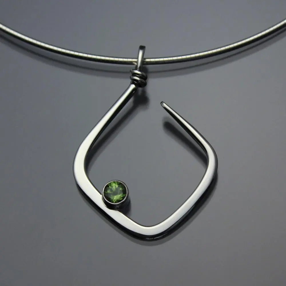 John Tzelepis Jewelry Sterling Silver or 14K Gold Peridot Pendant Necklace PEN050PR Handcrafted Artistic Artisan Designer Jewelry
