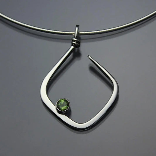 John Tzelepis Jewelry Sterling Silver or 14K Gold Peridot Pendant Necklace PEN050PR Handcrafted Artistic Artisan Designer Jewelry