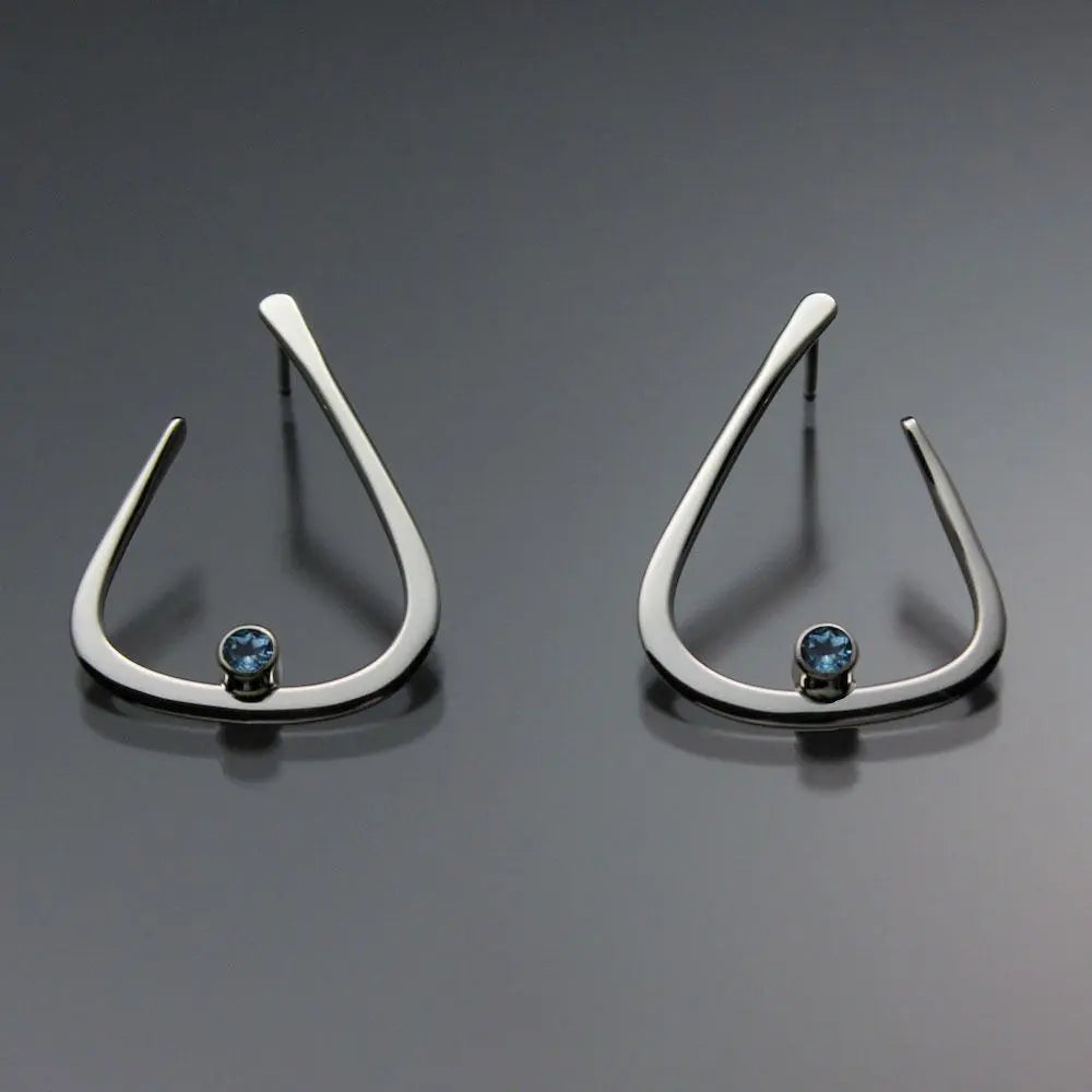 John Tzelepis Jewelry Sterling Silver or 14K GoldSwiss Blue Topaz Earrings EAR040SMSSTZ Handcrafted Artistic Artisan Designer Jewelry