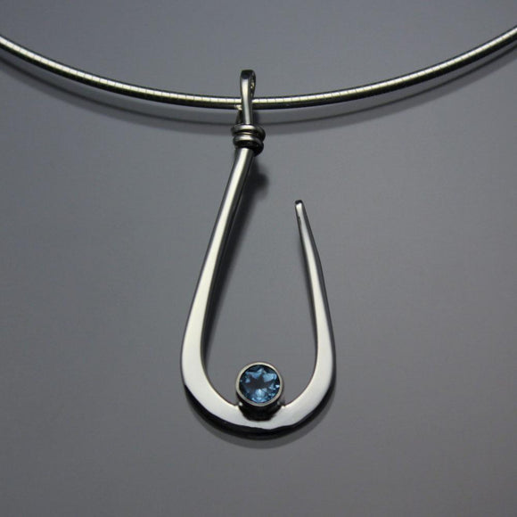 John Tzelepis Jewelry Sterling Silver or 14K Gold Swiss Blue Topaz Pendant Necklace PEN030TZ Handcrafted Artistic Artisan Designer Jewelry