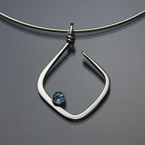 John Tzelepis Jewelry Sterling Silver or 14K Gold Swiss Blue Topaz Pendant Necklace PEN050TZ Handcrafted Artistic Artisan Designer Jewelry