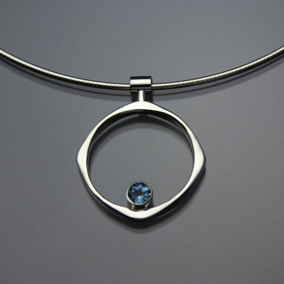 John Tzelepis Jewelry Sterling Silver Swiss Blue Topaz Pendant Necklace PEN070TZ Handcrafted Artistic Artisan Designer Jewelry