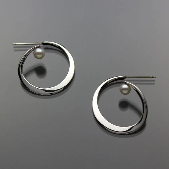 John Tzelepis Jewelry Sterling Silver or 14K Gold White Pearl Earrings EAR012MDSSPW-2 Handcrafted Artistic Artisan Designer Jewelry