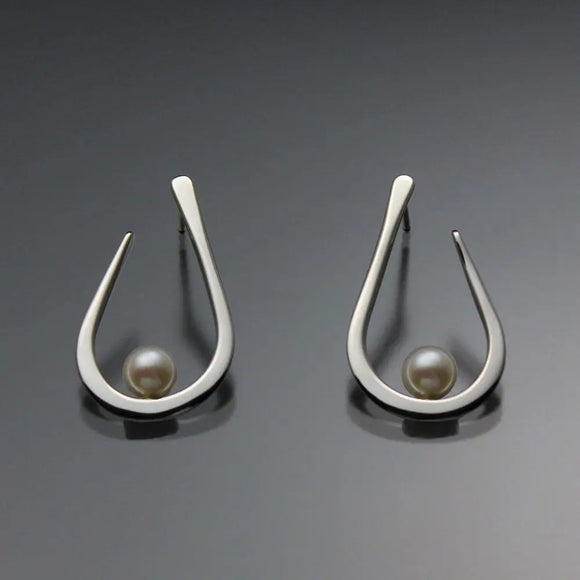 John Tzelepis Jewelry Sterling or 14K Gold Silver White Pearl Earrings EAR030SMSSPW Handcrafted Artistic Artisan Designer Jewelry