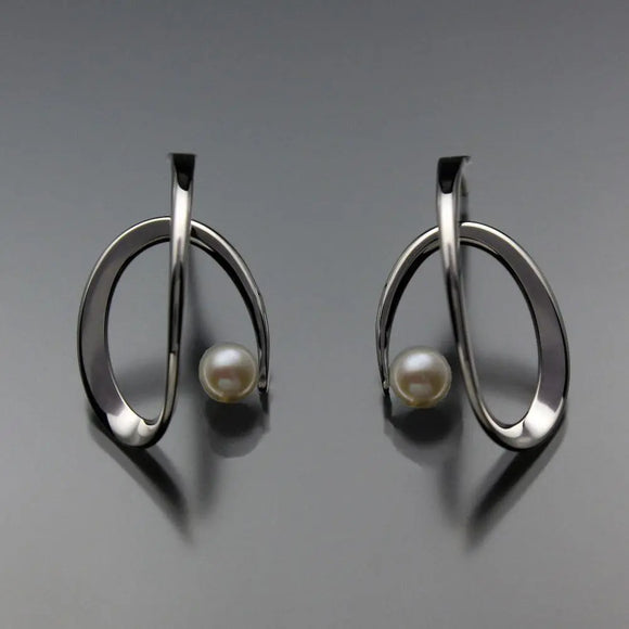 John Tzelepis Jewelry Sterling Silver or 14K Gold White Pearl Earrings EAR112LGSSPW-1 Handcrafted Artistic Artisan Designer Jewelry