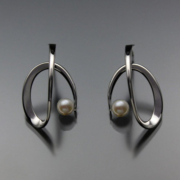 John Tzelepis Jewelry Sterling Silver or 14K Gold White Pearl Earrings EAR112LGSSPW-1 Handcrafted Artistic Artisan Designer Jewelry