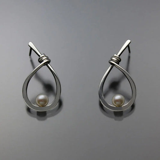 John Tzelepis Jewelry Sterling Silver White Pearl Earrings EAR190SMPW-1 Handcrafted Artistic Artisan Designer Jewelry