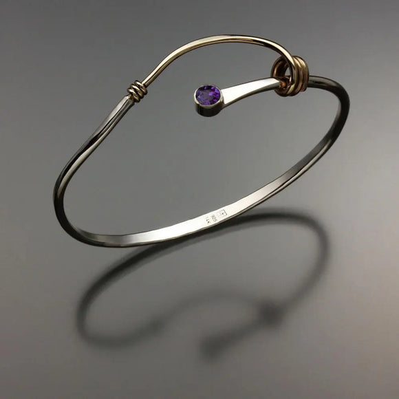 John Tzelepis Jewelry Sterling Silver and 14K Gold Amethyst Bracelet BRA541AM-3 Handcrafted Artistic Artisan Designer Jewelry