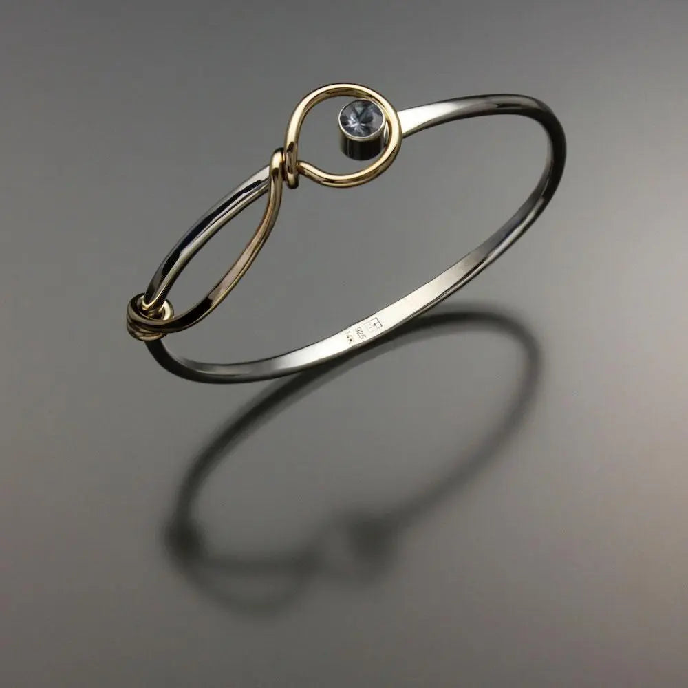 John Tzelepis Jewelry Sterling Silver and 14K Gold Aquamarine Bracelet BRA521AQ-5 Handcrafted Artistic Artisan Designer Jewelry