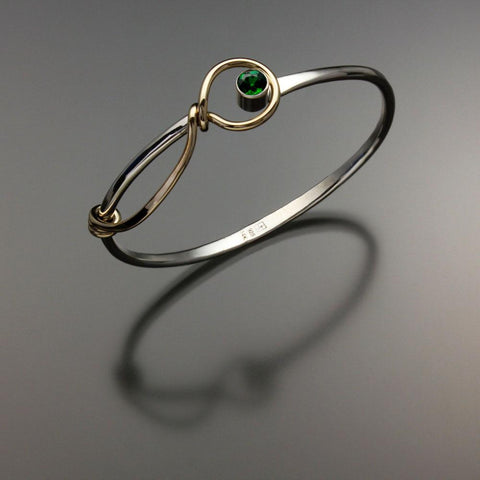John Tzelepis Jewelry Sterling Silver and 14K Gold Chrome Diopside Bracelet BRA521CD-5 Handcrafted Artistic Artisan Designer Jewelry