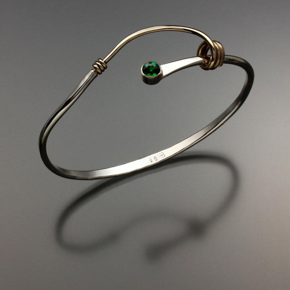 John Tzelepis Jewelry Sterling Silver and 14K Gold Chrome Diopside Bracelet BRA541CD-3 Handcrafted Artistic Artisan Designer Jewelry