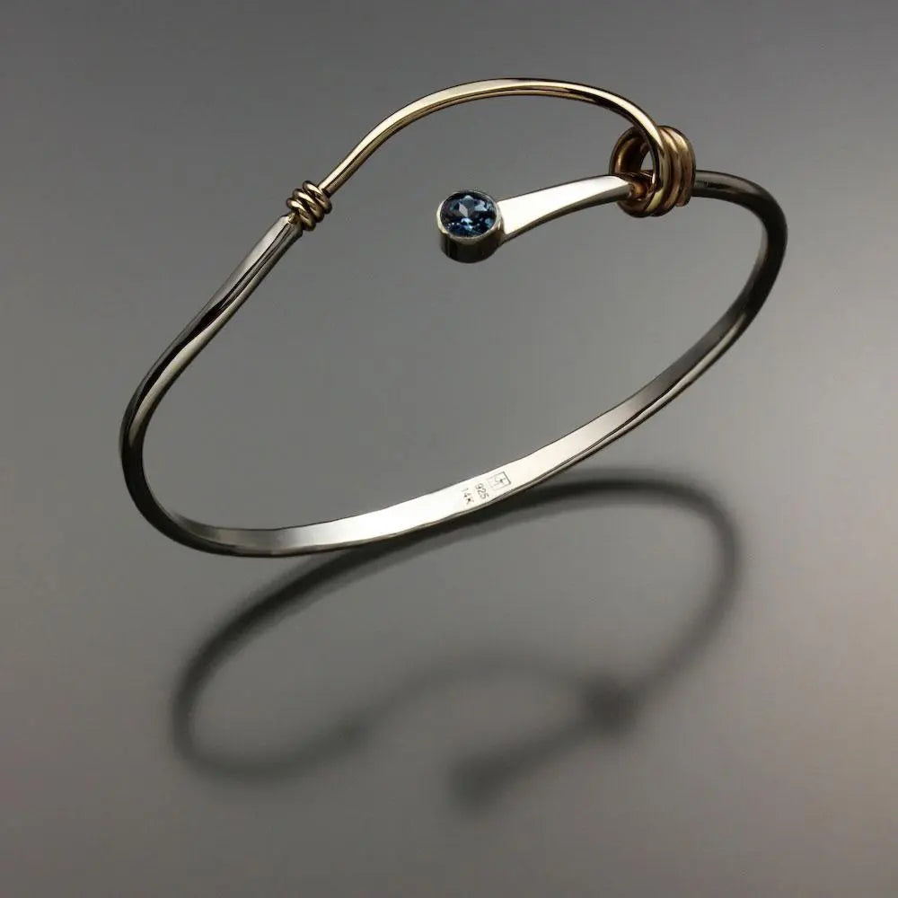 John Tzelepis Jewelry Sterling Silver and 14K Gold London Blue Topaz Bracelet BRA541LTZ-3 Handcrafted Artistic Artisan Designer Jewelry