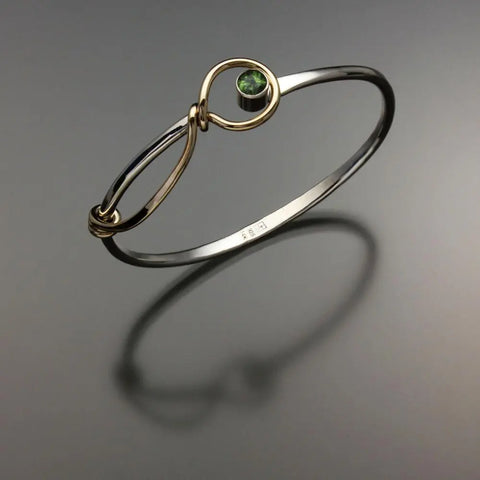 John Tzelepis Jewelry Sterling Silver and 14K Gold Peridot Bracelet BRA521PR-5 Handcrafted Artistic Artisan Designer Jewelry