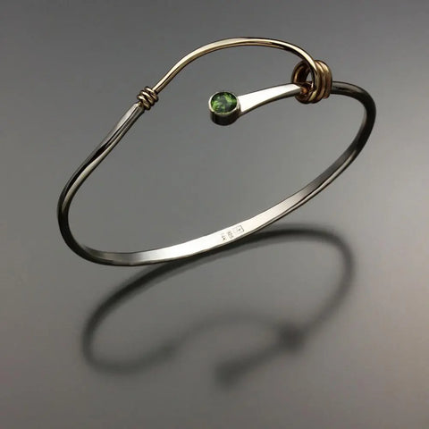 John Tzelepis Jewelry Sterling Silver and 14K Gold Peridot Bracelet BRA541PR-3 Handcrafted Artistic Artisan Designer Jewelry