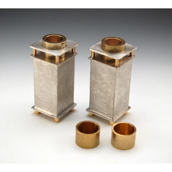 Joy Stember Metal Arts Studio Candle Holders 112 with Brass Inserts, Artistic Artisan Designer Judaica