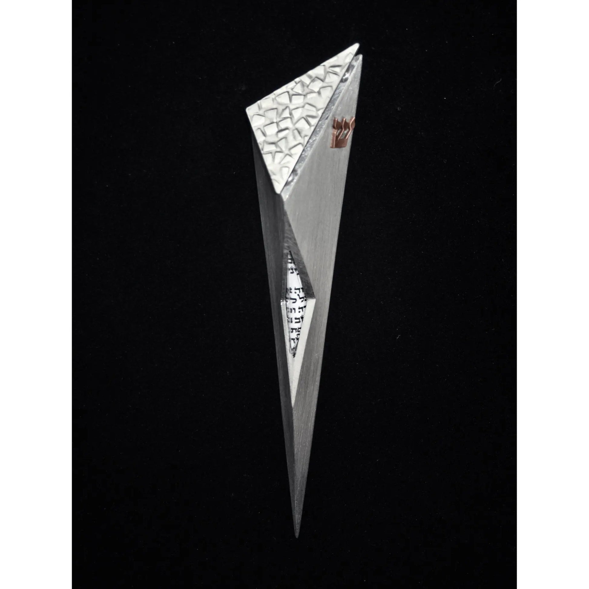 Joy Stember Metal Arts Studio Mezuzah 122 Raised Top with Window, Artistic Artisan Designer Judaica
