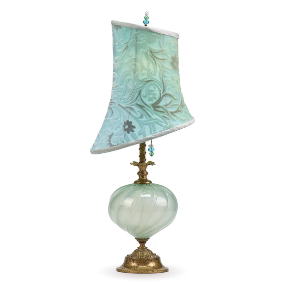 Kinzig Design Alicia Table Lamp 235M178 Kevin Obrien Seafoam Velvet Shade Aqua Hand Blown Glass Base Artistic Artisan Designer Table Lamps