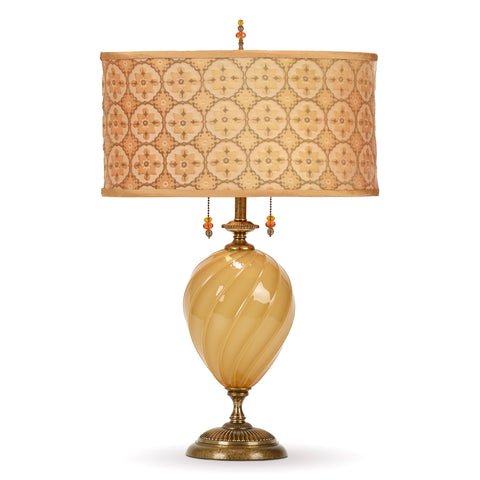 Kinzig Design Ashlee Table Lamp 214AF166 Colors Gold Beige Shade Caramel Blown Glass Base Artistic Artisan Designer Table Lamps