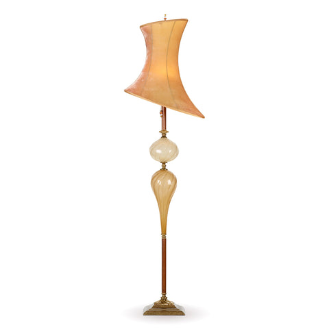 Kinzig Design Cameron Floor Lamp F220AH170 Colors Opaque Gold and Cream Glass Base Ombre Gold and Beige Silk Velvet Shade Artistic Artisan Designer Floor Lamps