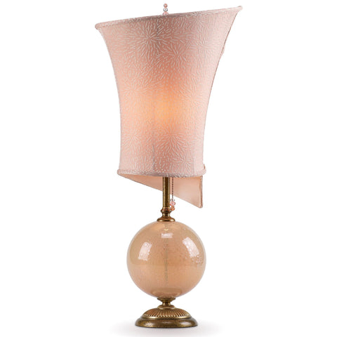 Kinzig Design Celia Table Lamp 167 AP 143 Cream Blown Glass Base with Linen Shade Artistic Artisan Designer Table Lamps