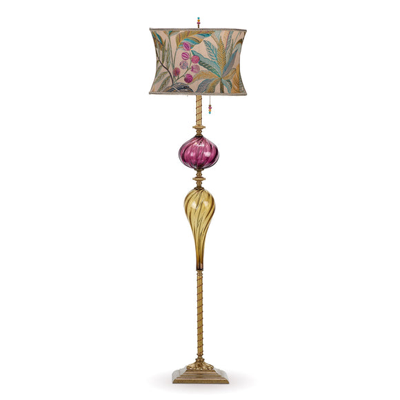 Kinzig Design Dutch Floor Lamp F226I173 Colors Teal Gold Purple Shade Green Gold and Purple Blown Glass Base Artisan Designer Floor Lamps