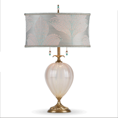 Kinzig Design Emilia Table Lamp 94AF163 Colors Cream and Sea Foam Green Blown Glass and Fabric Artistic Artisan Designer Table Lamps