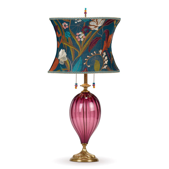 Kinzig Design Evie Table lamp 218I169 Colors Blue Purple Turquoise White and Orange Shade Purple Blown Blass Base Artisan Designer Table Lamps