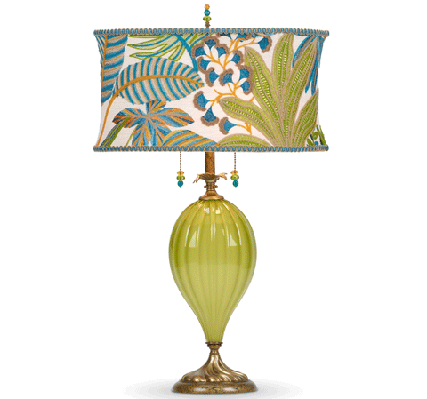 Kinzig Design Fern Table lamp 205AF166 Colors Lime Green Turquoise Blown Glass and Fabric Artistic Artisan Designer Table Lamps