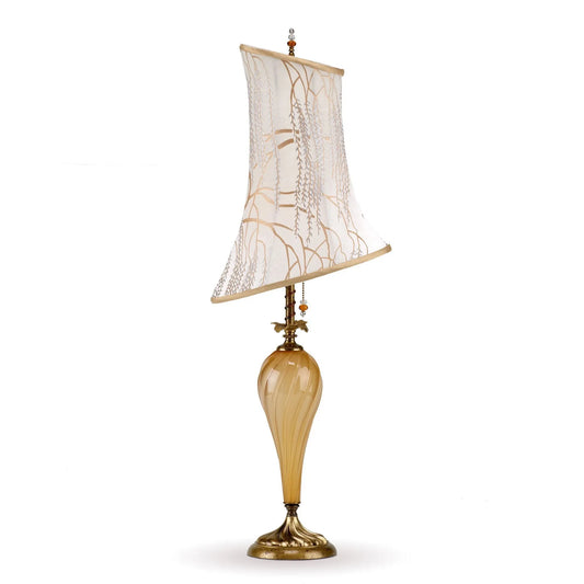 Kinzig Design Fiona Table Lamp 151 H 133 Colors White Gold Silver with Silk Shade and Blown Glass Base Artistic Artisan Designer Table Lamps