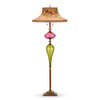 Kinzig Design Herbie Floor Lamp Colors Hand Blown Lime Green and Rose Glass Base Rose Lime and Peach Patterned Shade Artistic Artisan Designer Floor Lamps