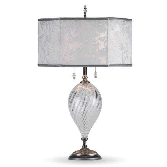 Kinzig Design Jamie Table lamp 199 AS154 Colors Silvery White Blown Glass and Silk Artistic Artistic Artisan Designer Table Lamps