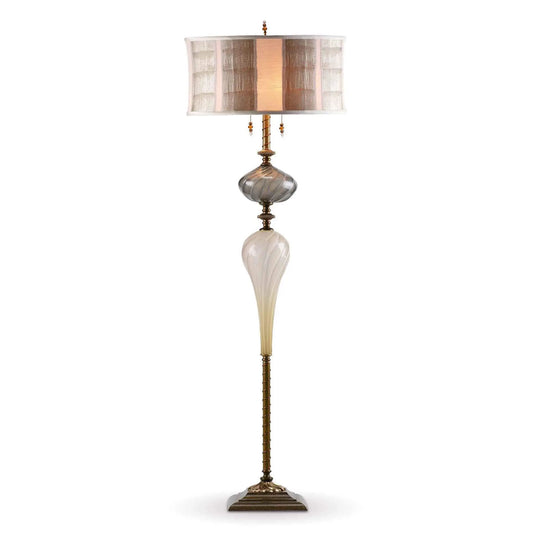 Kinzig Design Ken Floor Lamp F 166 Ag 137 Colors Cream and Gray Blown Glass Base with Gray Beige Neutral and Cream Oval Shade Artistic Artisan Designer Floor Lamps