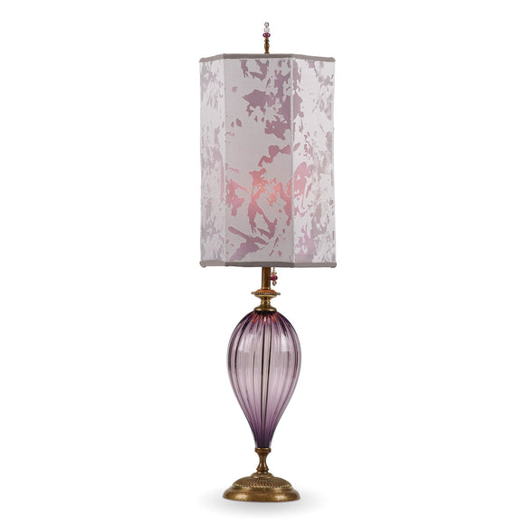 Kinzig Design Leah Table Lamp 177 Ar 155 Colors Purple Blown Glass Base with Hexagonal Lavender and Silver Gray Shade Artistic Artisan Designer Table Lamps