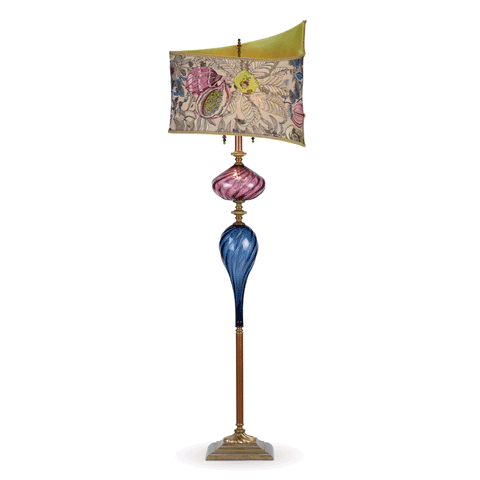 Kinzig Design Lele Floor Lamp F198AO1159 Colors Green Purple Blue Blown Glass and Fabric Artistic Artisan Designer Floor Lamps