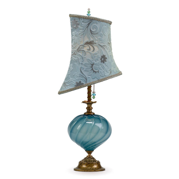 Kinzig Design Luna Table Lamp 235M181 Kevin Obrien Velvet Soft Blue Shade Blue Grey Blown Glass Base Artistic Artisan Designer Table Lamps