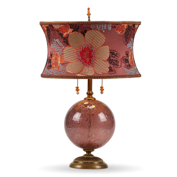 Kinzig Design Mai Table Lamp 182 K 157 Colors Aubergine Glass Base with  Floral Design Embroidered Silk Shade Artistic Artisan Designer Table Lamps