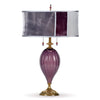 Kinzig Design Marcella Table Lamp 227AK174 Colors Purple Blown Glass Base and Kevin O"Brien Gray and Aubergine Silk Velvet Shade Artistic Artisan Designer Table Lamps